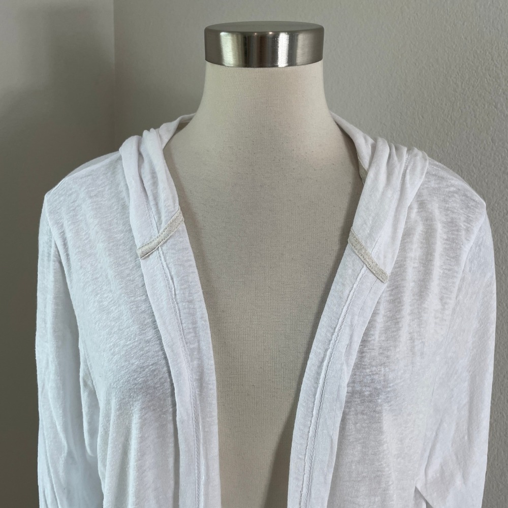 Sigrid Olsen Womens Plus 2X White Linen Blend Hooded Open Front Cardigan - Picture 2 of 10